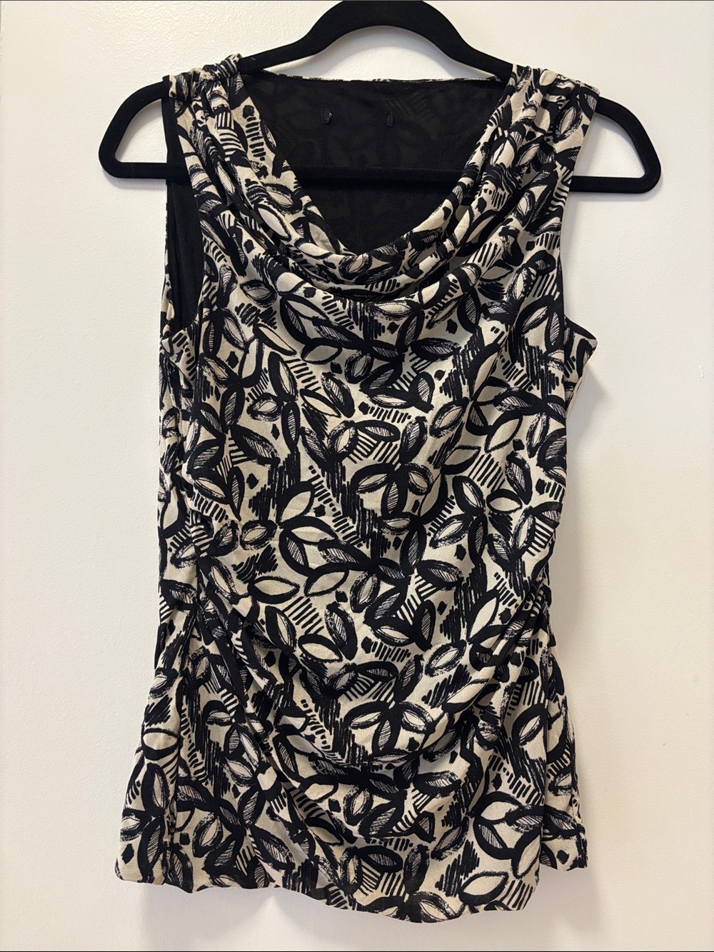 Sleeveless Black and Cream Cowl Neck Women's Mesh Top